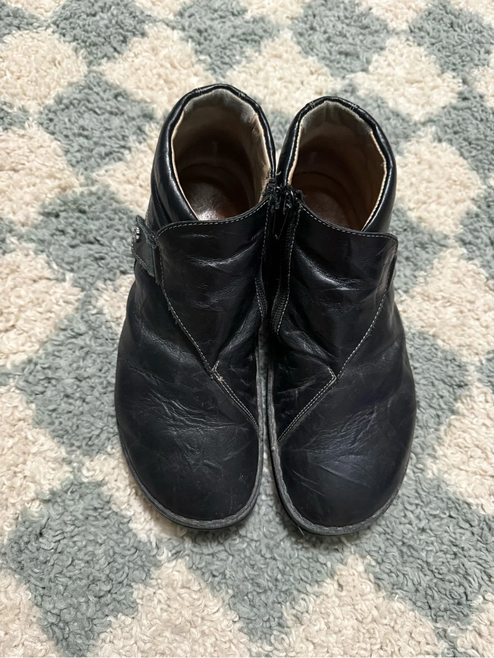 Finn Comfort Women Leather Ankle Boots booties shoes strap logo black size 37/7